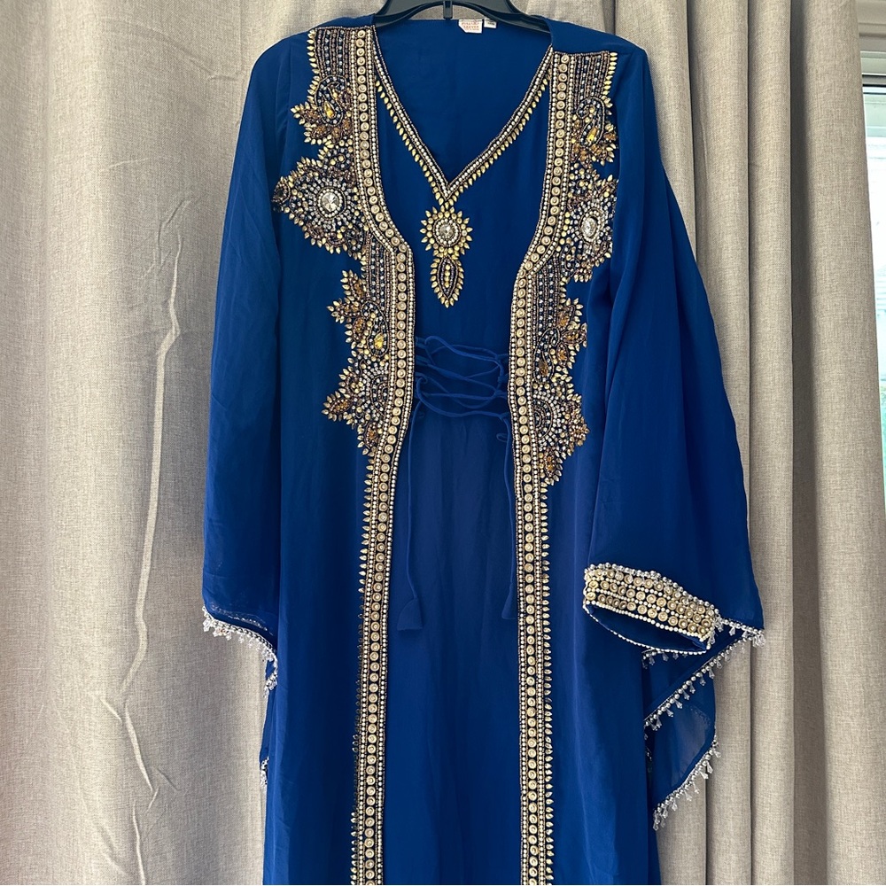 Royal Blue Kaftan Dress Dubai Dress Beaded Arabian Kaftan
